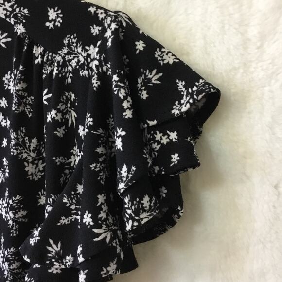 MNG Black Ruffle Cap Sleeve Floral Mini Dress - Picture 4 of 14